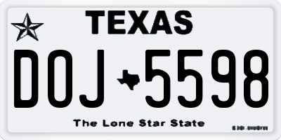 TX license plate DOJ5598