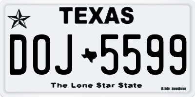 TX license plate DOJ5599