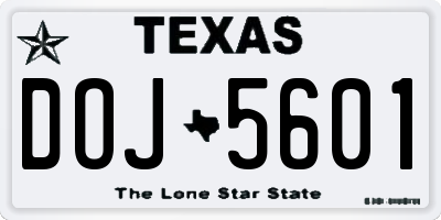 TX license plate DOJ5601