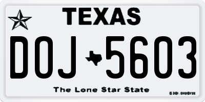 TX license plate DOJ5603