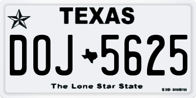 TX license plate DOJ5625