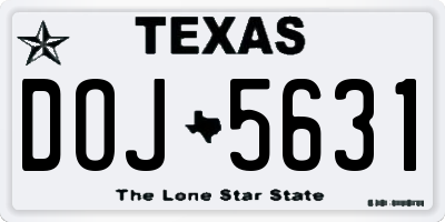 TX license plate DOJ5631