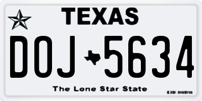 TX license plate DOJ5634