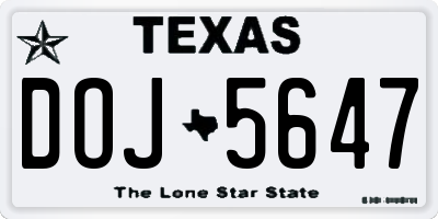 TX license plate DOJ5647