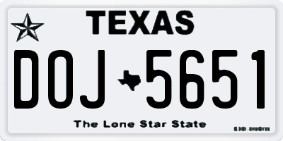TX license plate DOJ5651
