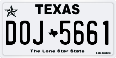 TX license plate DOJ5661