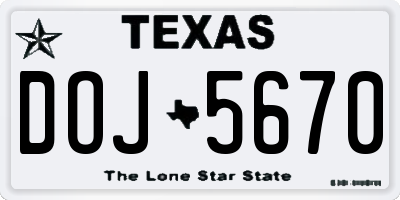 TX license plate DOJ5670