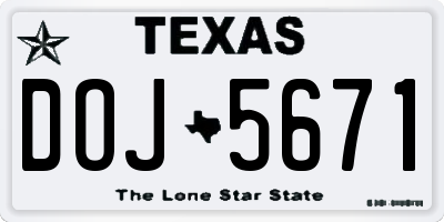TX license plate DOJ5671