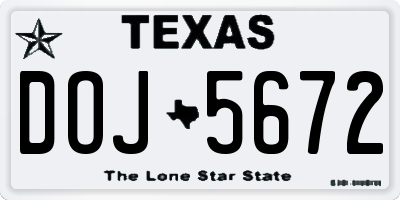 TX license plate DOJ5672