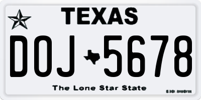 TX license plate DOJ5678