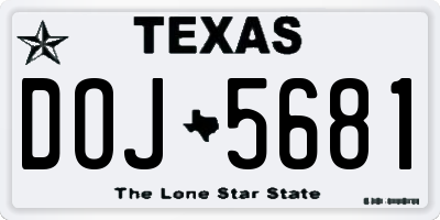 TX license plate DOJ5681