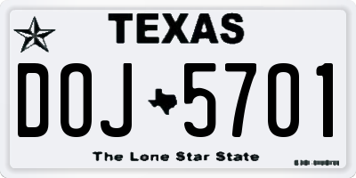 TX license plate DOJ5701
