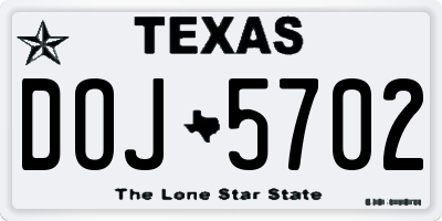 TX license plate DOJ5702