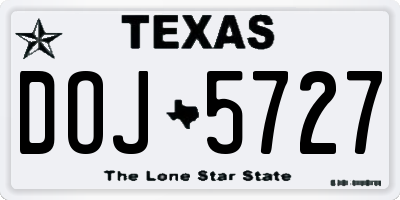 TX license plate DOJ5727