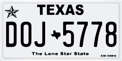 TX license plate DOJ5778