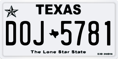 TX license plate DOJ5781
