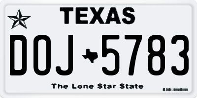 TX license plate DOJ5783