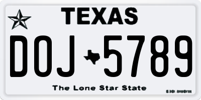 TX license plate DOJ5789