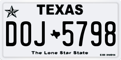 TX license plate DOJ5798