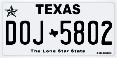 TX license plate DOJ5802