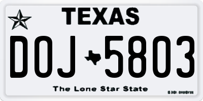 TX license plate DOJ5803