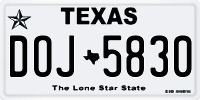 TX license plate DOJ5830
