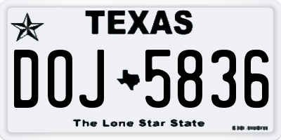 TX license plate DOJ5836