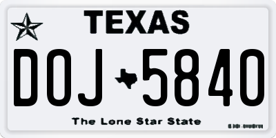 TX license plate DOJ5840