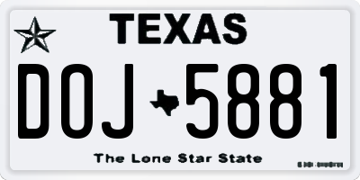 TX license plate DOJ5881