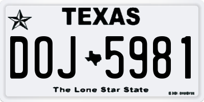 TX license plate DOJ5981