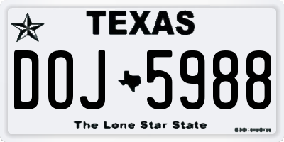 TX license plate DOJ5988