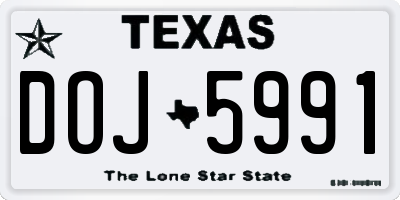 TX license plate DOJ5991