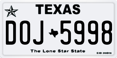 TX license plate DOJ5998
