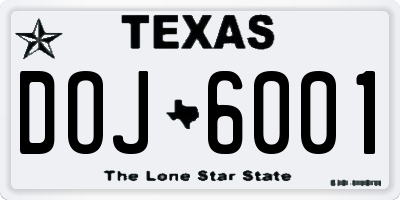 TX license plate DOJ6001