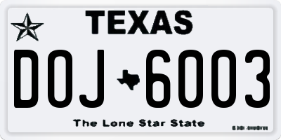 TX license plate DOJ6003