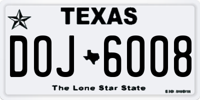 TX license plate DOJ6008