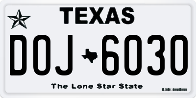 TX license plate DOJ6030