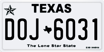 TX license plate DOJ6031