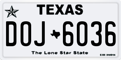 TX license plate DOJ6036