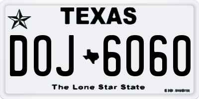 TX license plate DOJ6060