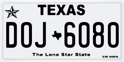 TX license plate DOJ6080