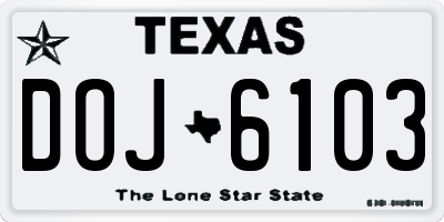 TX license plate DOJ6103