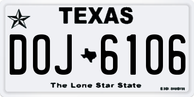 TX license plate DOJ6106