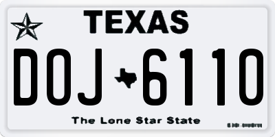TX license plate DOJ6110