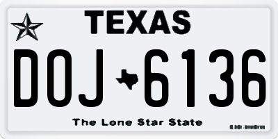 TX license plate DOJ6136