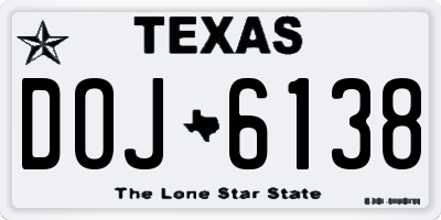 TX license plate DOJ6138
