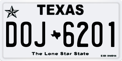 TX license plate DOJ6201