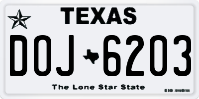 TX license plate DOJ6203