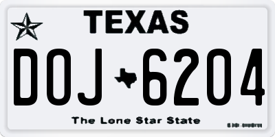 TX license plate DOJ6204