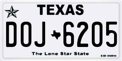 TX license plate DOJ6205